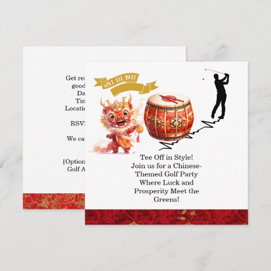 Golf-Chinesisch-ThemenGolf-Party Einladungen (Vorne/Hinten)