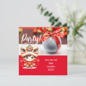 Golf Chinesisches Neujahr mit Ball und rotem Band Save The Date (Stehend Vorderseite)