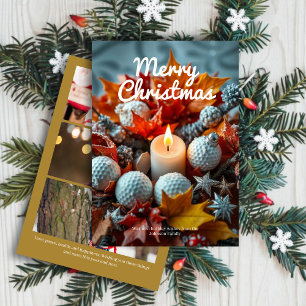 Golf Christmas Candle: Drei Foto Gold Feiertagskarte