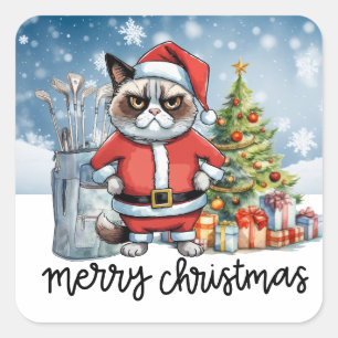Golf Christmas Cat Golfer Quadratischer Aufkleber