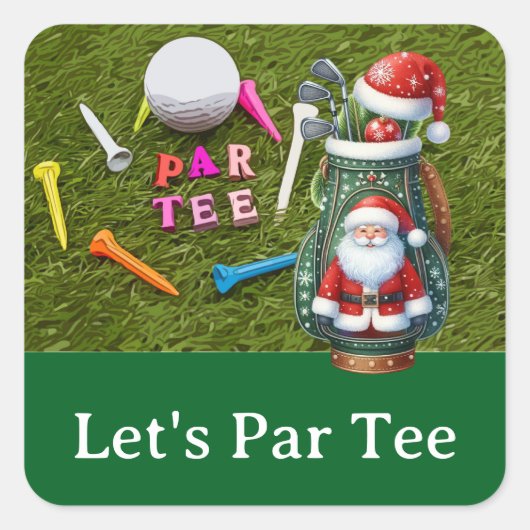 Golf Christmas Lass Par Tee mit Golftasche Quadratischer Aufkleber (Vorderseite)