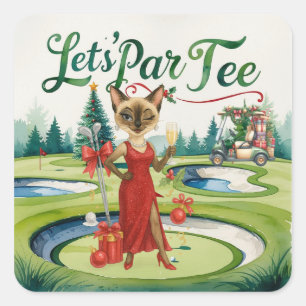Golf Christmas Let's Par T-Shirt für Golfer Party Quadratischer Aufkleber