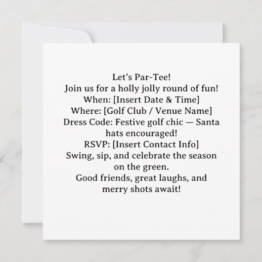 Golf Christmas Party Let’s Par tee with Santa  Einladung (Rückseite)