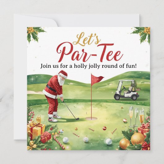 Golf Christmas Party Let’s Par tee with Santa  Einladung (Vorderseite)