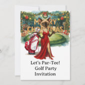 Golf Christmas Party mit Cat on Putting Green Einladung (Vorderseite)