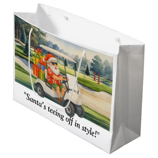 Golf Christmas Santa drive golf cart on course Große Geschenktüte (Vorderseite Schrägansicht)
