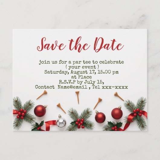 Golf Christmas save the date with golf themed Postkarte (Vorderseite)