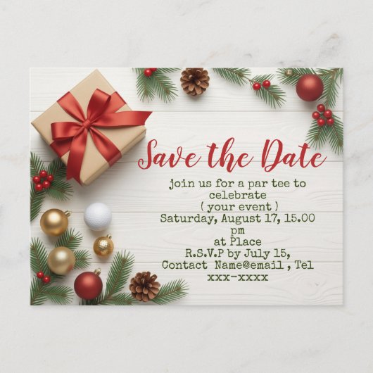 Golf Christmas save the date with golf themed Postkarte (Vorderseite)
