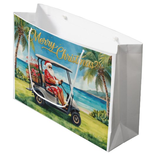 Golf Christmas themed with Santa Claus in Hawaii Große Geschenktüte (Vorderseite Schrägansicht)
