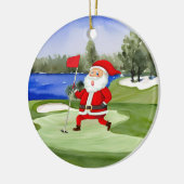 Golf Christmas Weihnachtsmann hat grüne Flagge Keramik Ornament (Links)