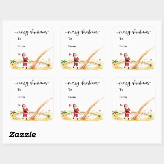 Golf Christmas with Santa Claus for golfer funny Quadratischer Aufkleber (Blatt)