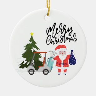 Golf Christmas with Santa Claus for Golfer Keramik Ornament
