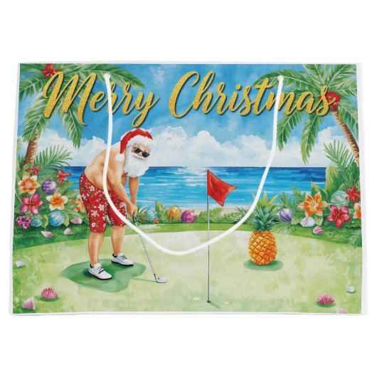 Golf Christmas with Santa Claus in Hawaii Große Geschenktüte (Vorderseite)