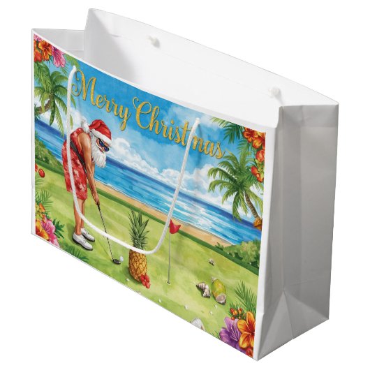 Golf Christmas with Santa Claus in Hawaii Große Geschenktüte (Vorderseite Schrägansicht)
