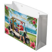 Golf Christmas with Santa  his golf cart tropical  Große Geschenktüte (Vorderseite Schrägansicht)