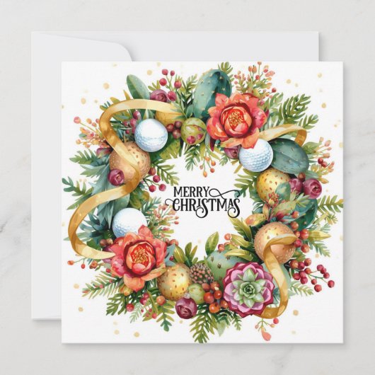 Golf Christmas Wreath for Golfer with golf ball Karte (Vorderseite)