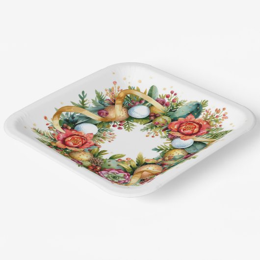 Golf Christmas Wreath with Golf Ball Wreath Pappteller (Gewinkelt)