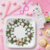 Golf Christmas Wreath with Golf Ball Wreath Pappteller (Party)