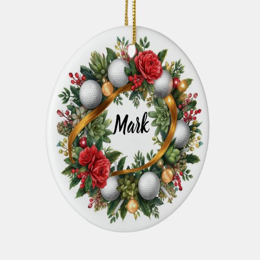 Golf Christmas Wreath with Golfer Name Keramik Ornament (Rechts)