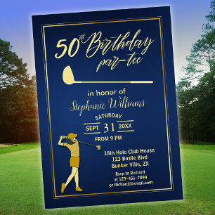 Golf Classic Blue Golden Woman 50. Geburtstag  Einladung