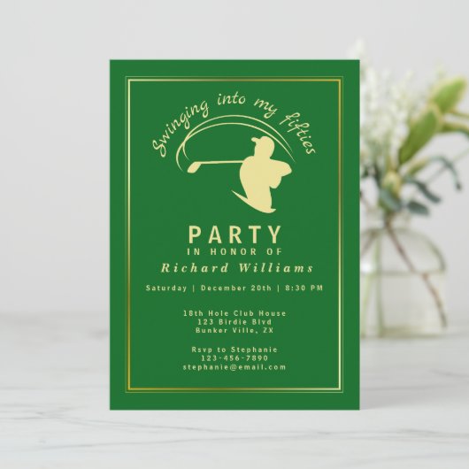 Golf Classic Green Golden Player Herren 50. Geburt Einladung (Stehend Vorderseite)