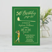 Golf Classic Green Golden Women 50. Geburtstag Einladung (Stehend Vorderseite)