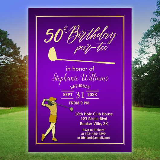 Golf Classic Lila Golden Woman 50. Geburtstag Einladung