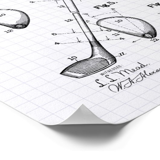Golf Club 1910 Patent Art - Lined Peper Poster (Ecke)