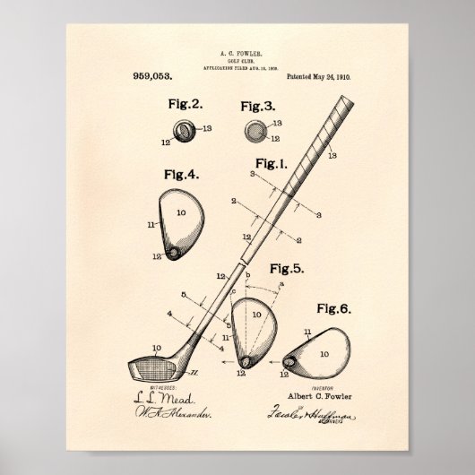 Golf Club 1910 Patentart - Alter Peper Poster (Vorne)