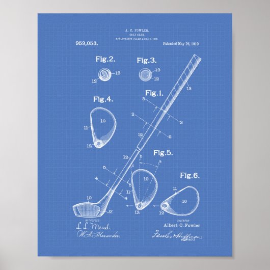 Golf Club 1910 Patentart - Blueprint Poster (Vorne)