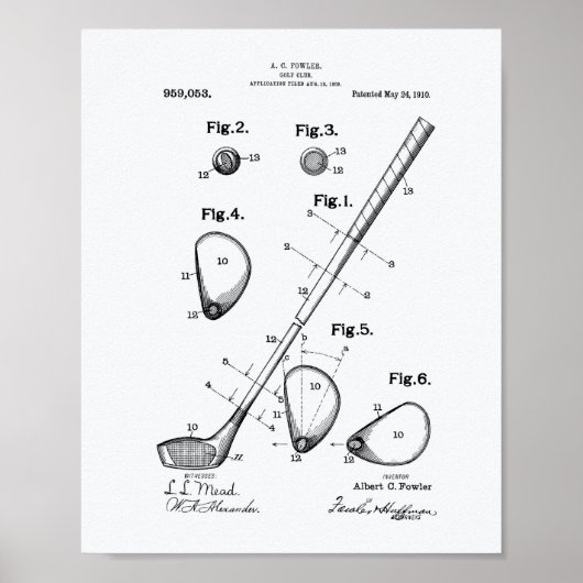 Golf Club 1910 Patentschrift - Weißbuch Poster (Vorne)