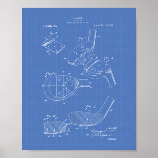 Golf Club 1919 Patentart - Blueprint Poster (Vorne)