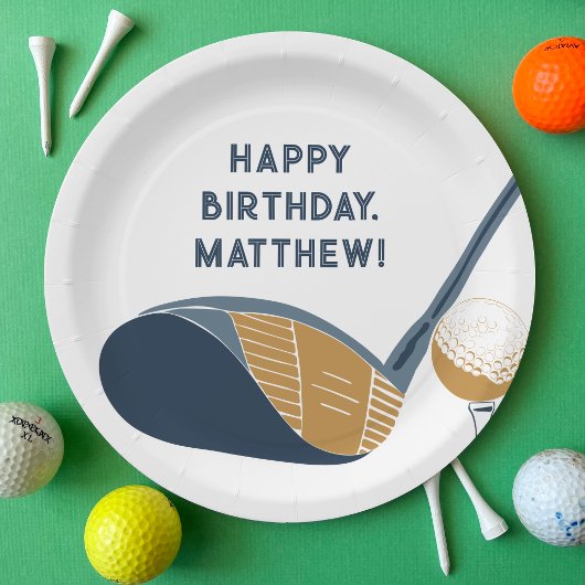 Golf Club and Ball Personalized Golfers Birthday Pappteller