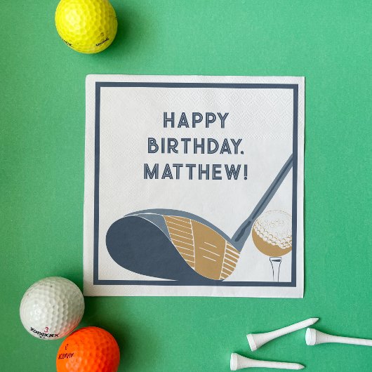 Golf Club and Ball Personalized Golfers Birthday Serviette