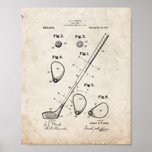 Golf Club Patent - Altes Aussehen Poster (Vorne)