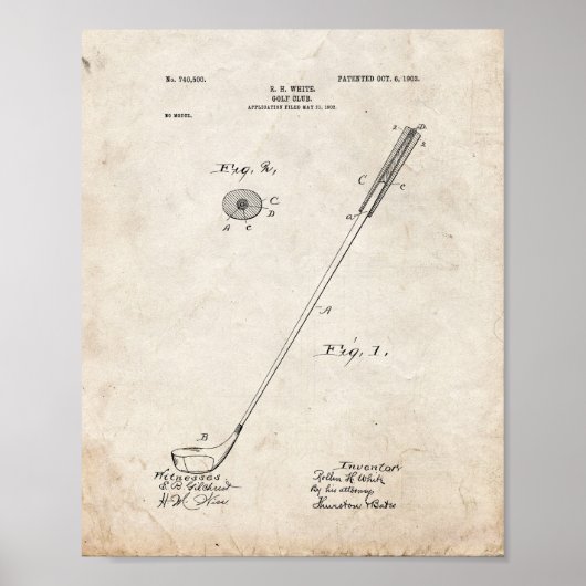 Golf Club Patent - Altes Aussehen Poster (Vorne)