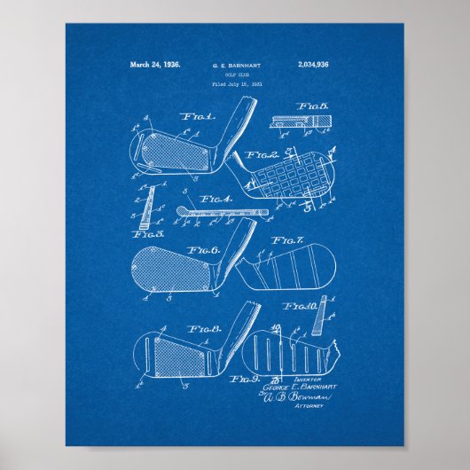 Golf Club Patent - Blueprint Poster (Vorne)