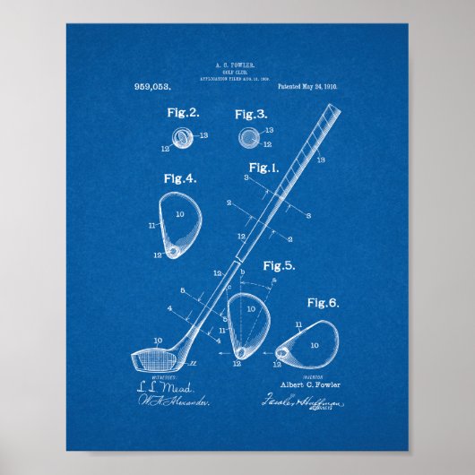 Golf Club Patent - Blueprint Poster (Vorne)