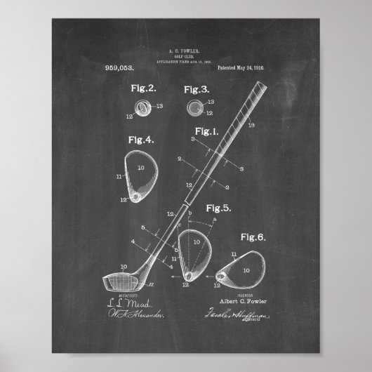 Golf Club Patent - Chalkboard Poster (Vorne)