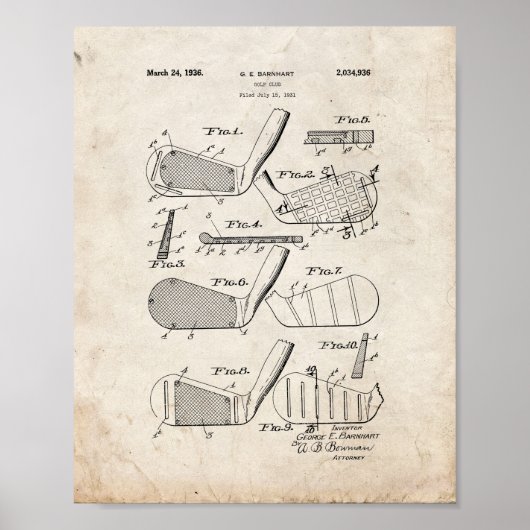 Golf Club Patent - Old Look Poster (Vorne)