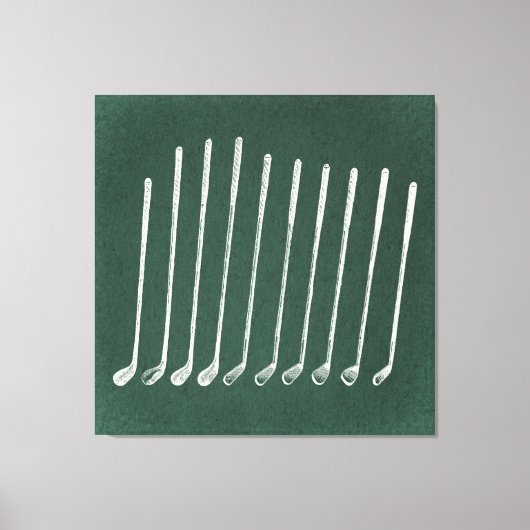 Golf Clubs Antiquitätenspiele Golf Vintager Grüner Leinwanddruck (Vorderseite)