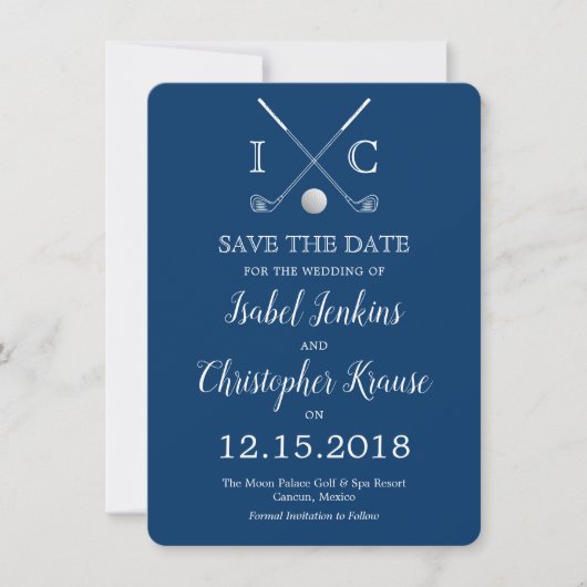 Golf Clubs Blue Monogram Wedding Save the Dates Save The Date (Vorderseite)