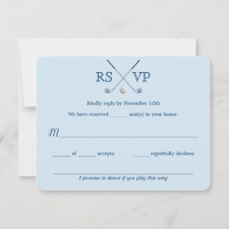 Golf Clubs Blue Striping Wedding RSVP Card 4.25x5.