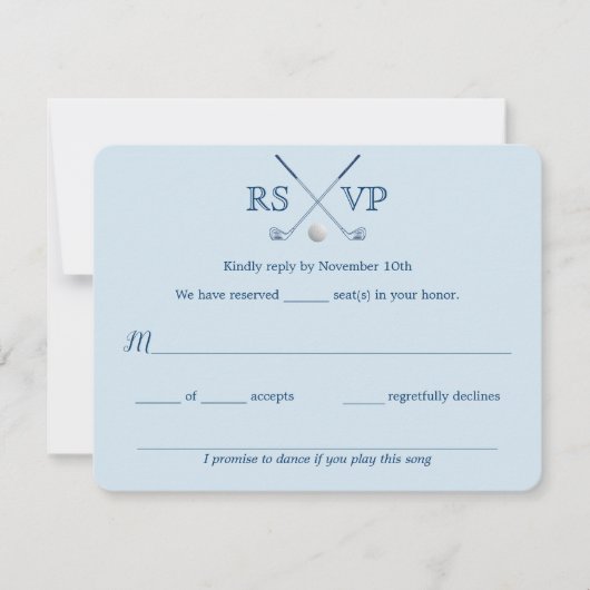 Golf Clubs Blue Striping Wedding RSVP Card 4.25x5. Karte (Vorderseite)