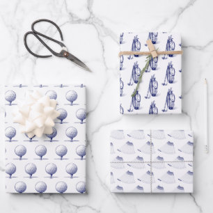 Golf Clubs, Golf Bags, Golf T-Shirt Blue Geschenkpapier Set