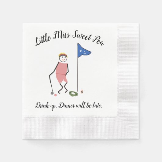 Golf Cocktail Napkins w Little Miss Sweet Pea Serviette (Vorderseite)