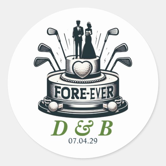 Golf Couple Wedding Runder Aufkleber (Vorderseite)