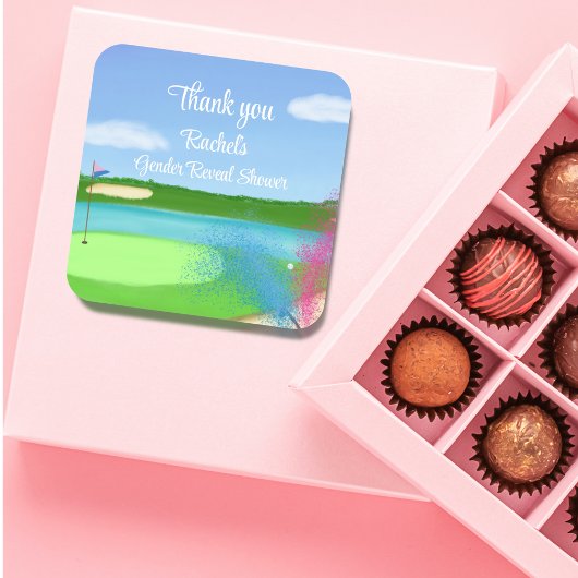 Golf Course Bunker Gender Reveal Baby Thank You Quadratischer Aufkleber