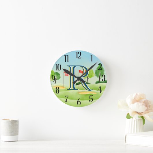 Golf Course Custom Monogram Runde Wanduhr (Zuhause)