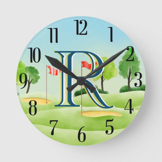 Golf Course Custom Monogram Runde Wanduhr (Vorderseite)